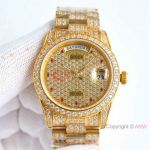 Swiss Pave Diamond Rolex Day-Date 38 Ruby Setting Diamond Bezel Watch